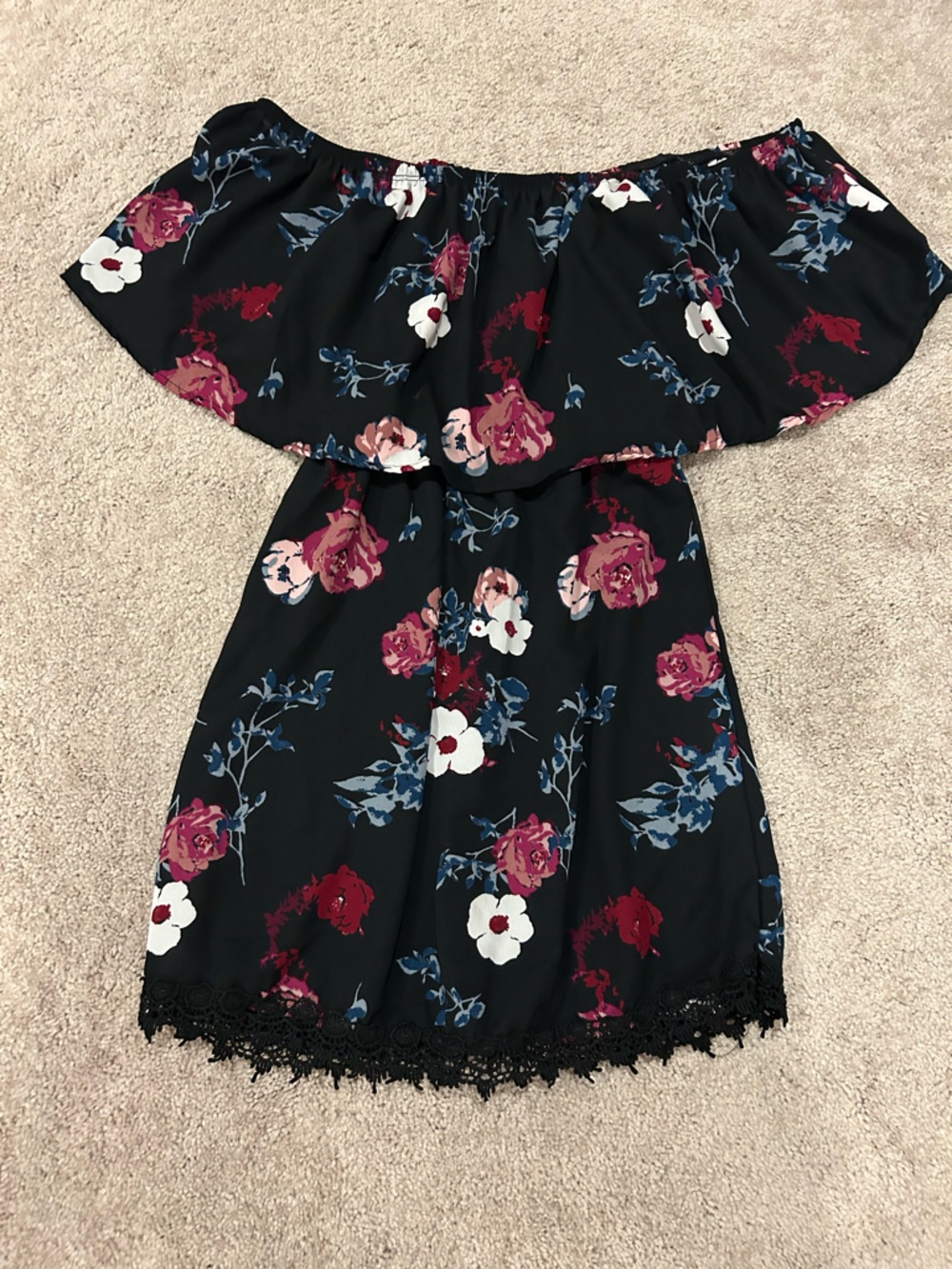 Charlotte Russe Off the Shoulder Black Floral Mini Dress